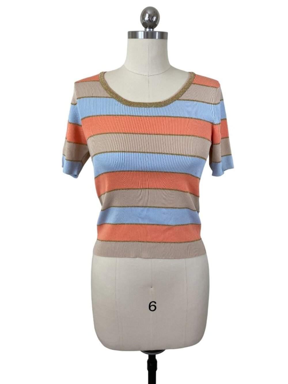 VTG 70s Inspired Knit Top Womens PL Blue Orange Striped Indie Sleaze Pop Boho